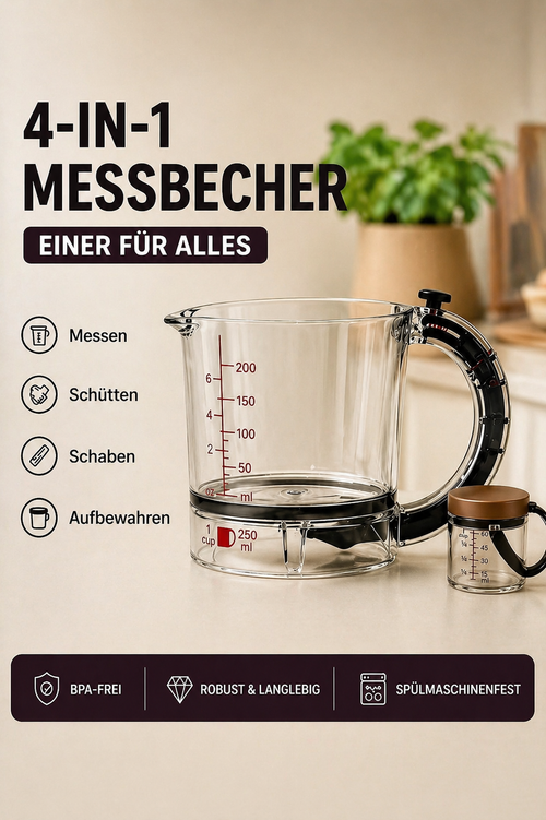 4-in-1 Messbecher – verstellbar & platzsparend für die Küche