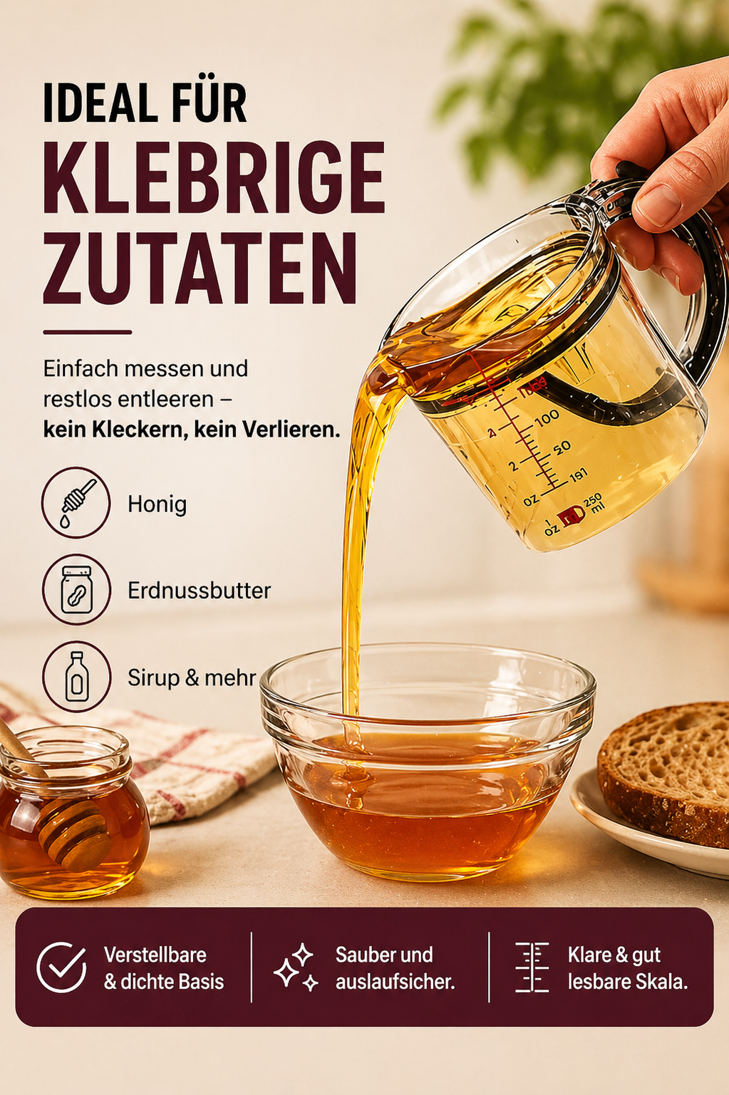 4-in-1 Messbecher – verstellbar & platzsparend für die Küche