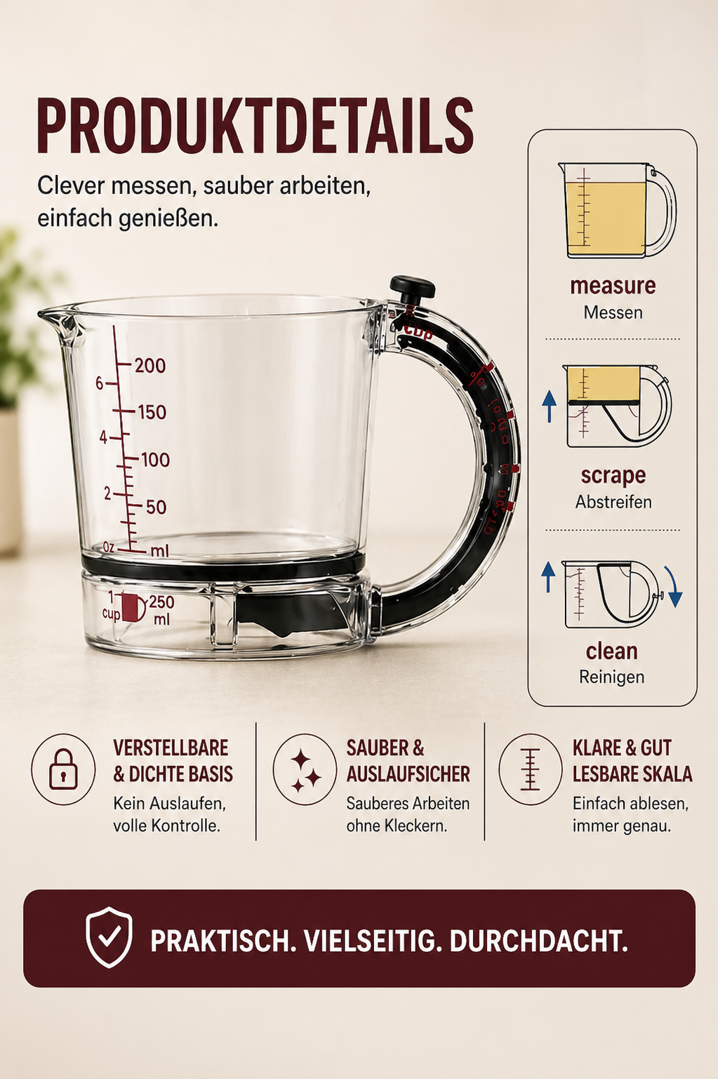 4-in-1 Messbecher – verstellbar & platzsparend für die Küche