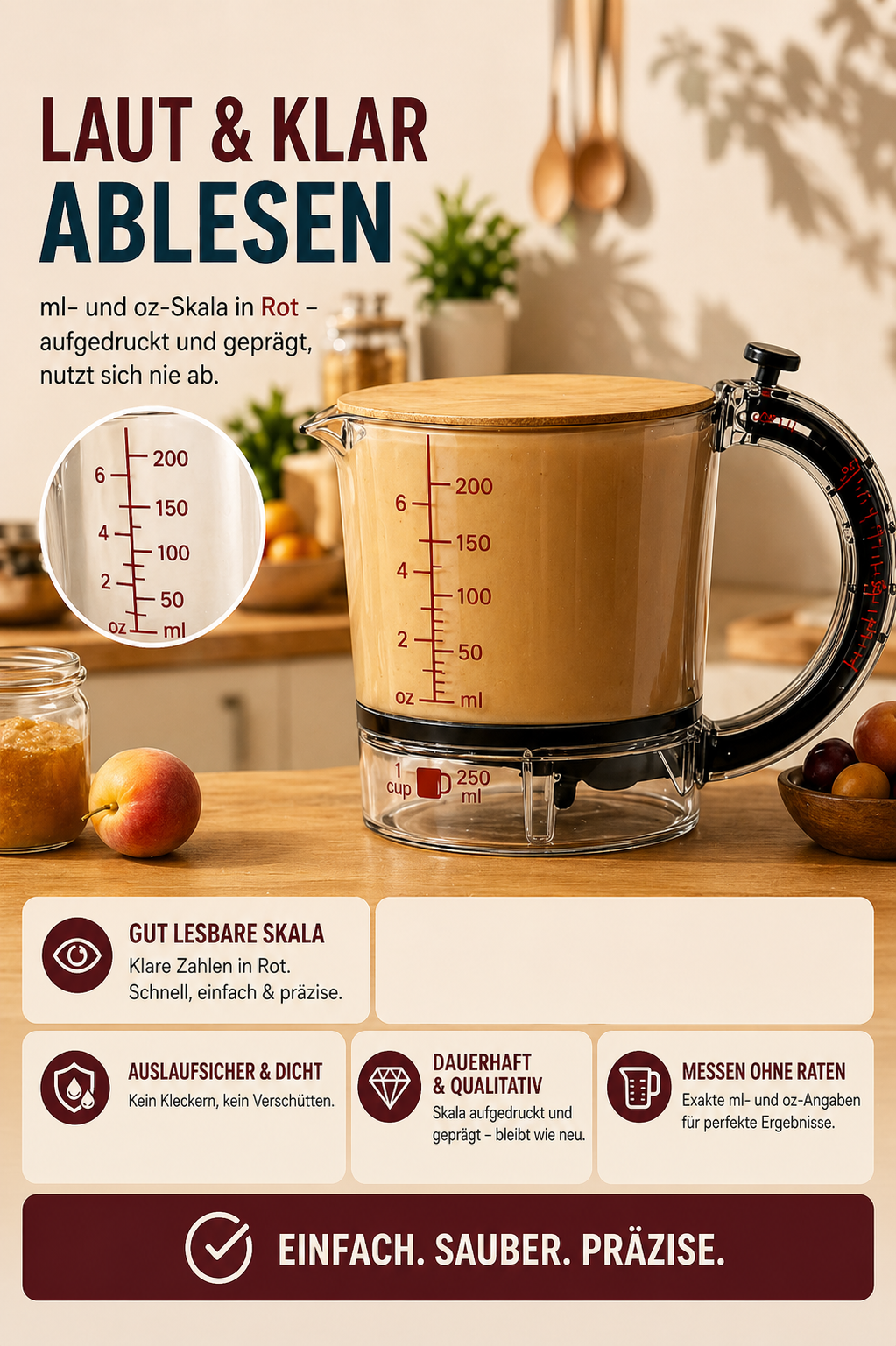 4-in-1 Messbecher – verstellbar & platzsparend für die Küche