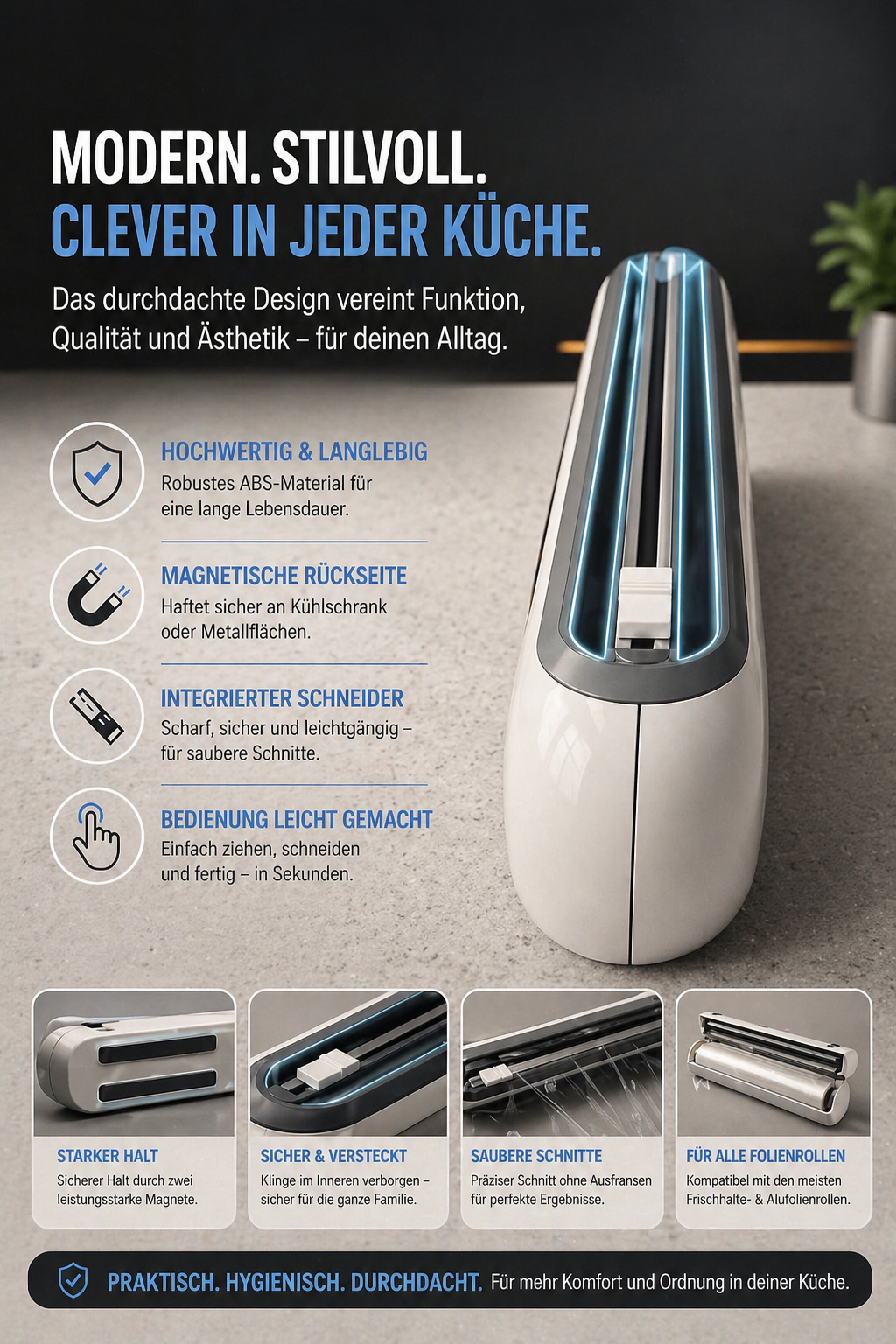 Magnetischer Folienspender – sauber schneiden in Sekunden
