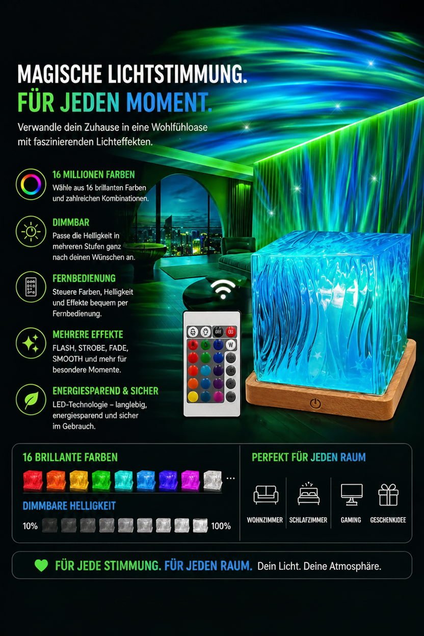 Aurora Ozeanwellen Projektor – 16-Farben RGB LED Nachtlicht