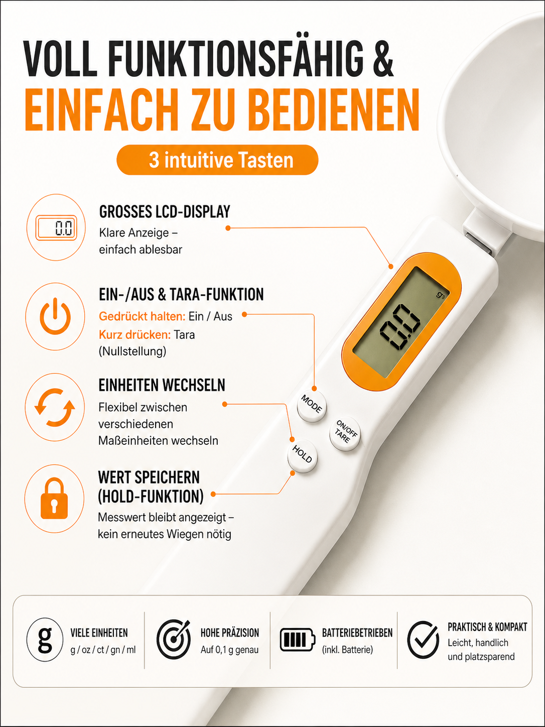
Mini Löffelwaage – präzise dosieren für Küche & Haushalt