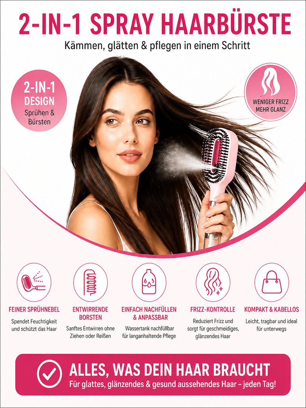 Magic Spray Haar Bürste – Entwirren & Pflegen in Sekunden