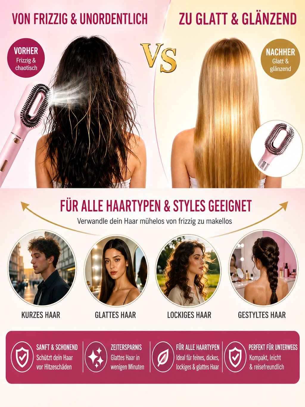 Magic Spray Haar Bürste – Entwirren & Pflegen in Sekunden
