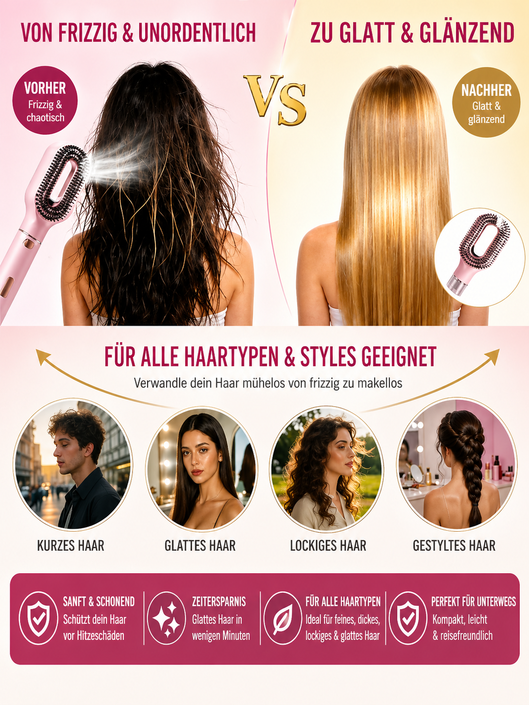 Magic Spray Haar Bürste – Entwirren & Pflegen in Sekunden