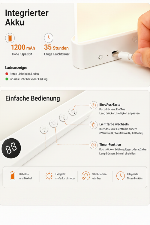 LED Buchlampe Nachtlicht 2-in-1 – dimmbar mit Timer