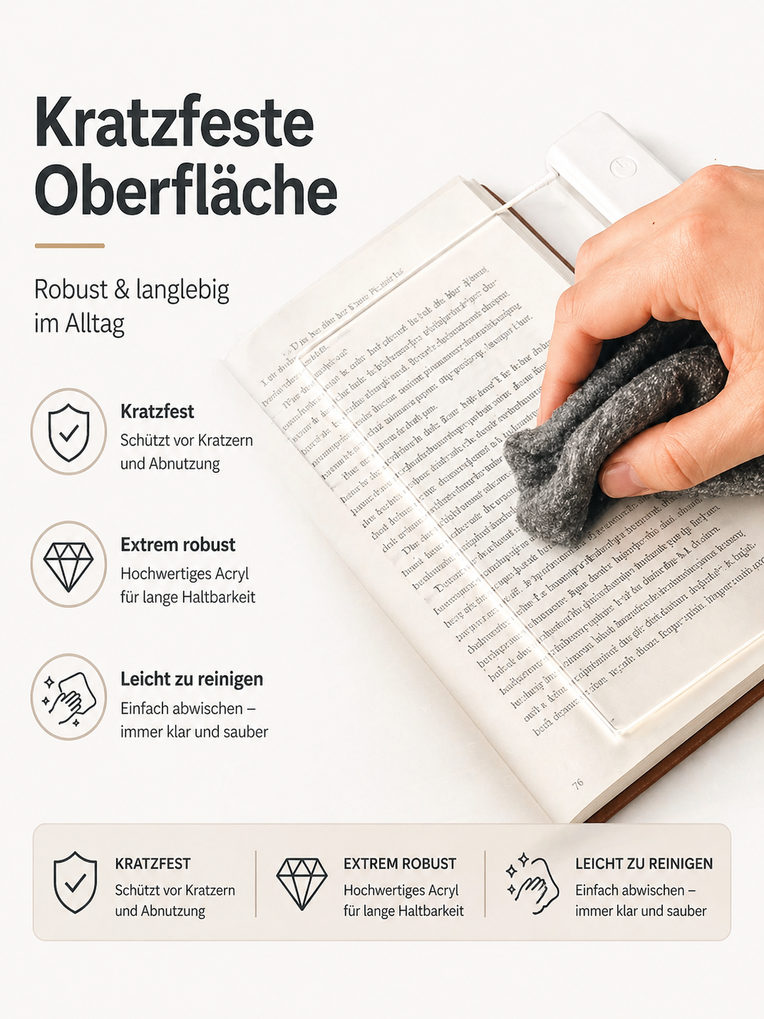 LED Buchlampe Nachtlicht 2-in-1 – dimmbar mit Timer