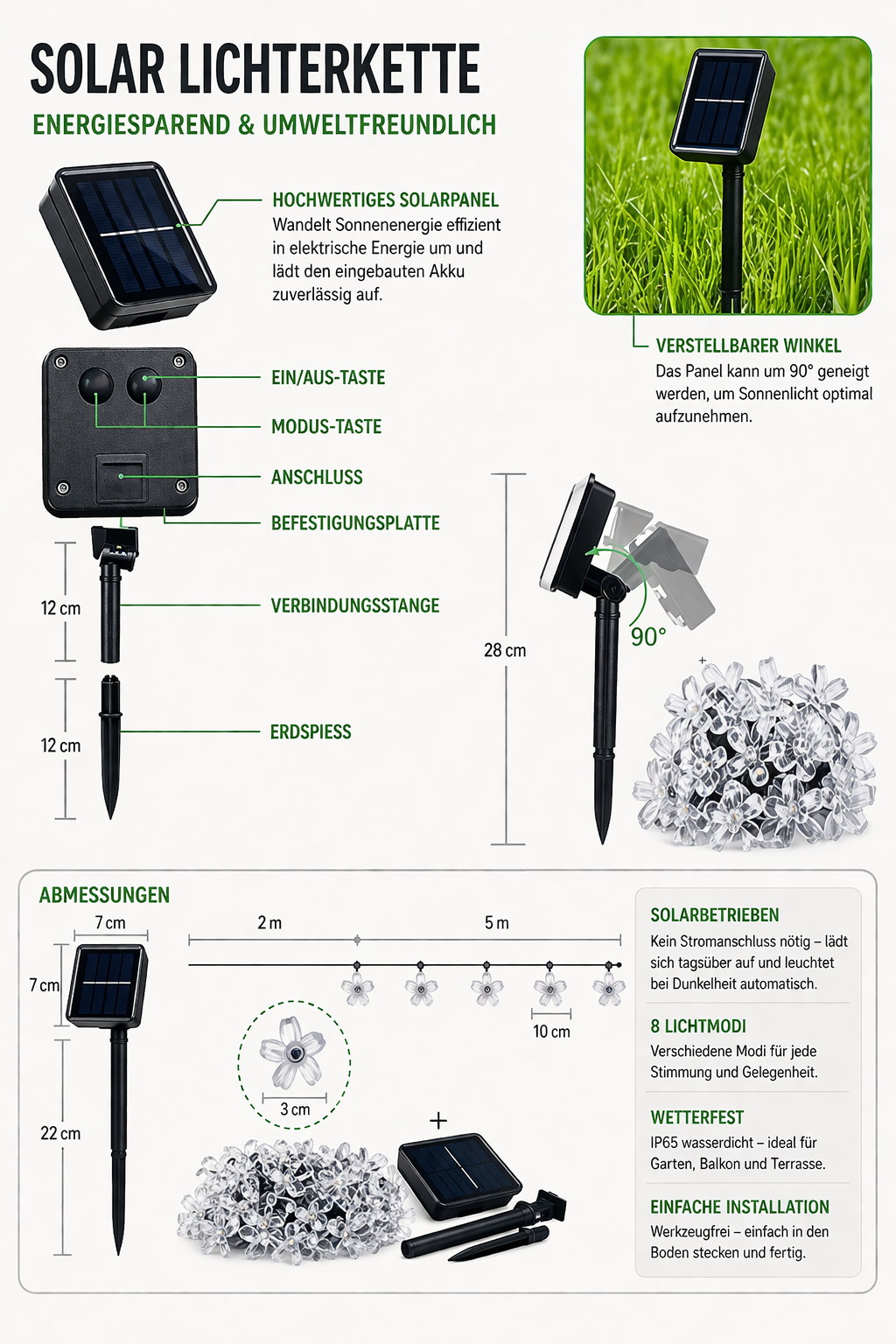 Solar Kirschblüten Lichterkette – LED Garland für Garten
