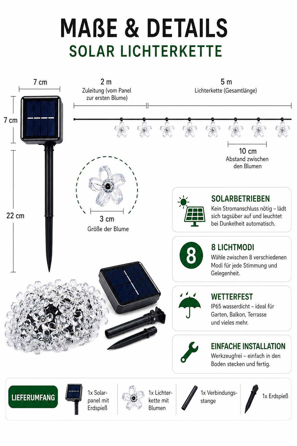 Solar Kirschblüten Lichterkette – LED Garland für Garten