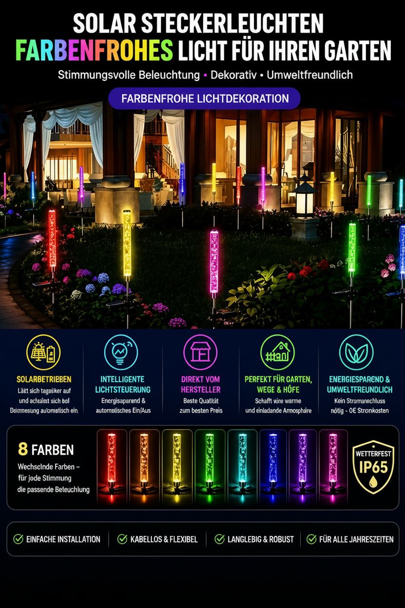 Solar Gartenleuchte – Farbwechsel LED für Terrasse & Rasen