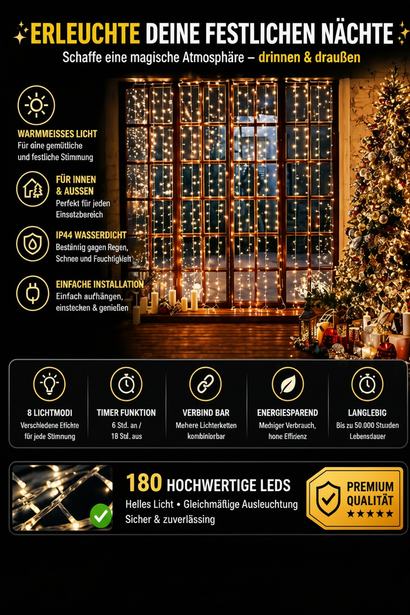 LED Lichtvorhang mit Fernbedienung – Zimmer & Deko