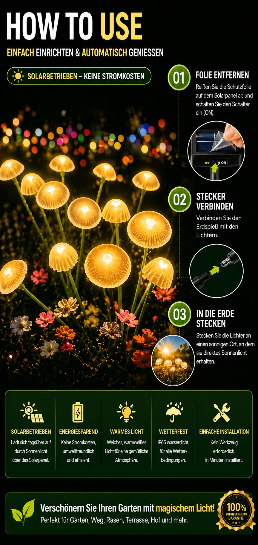 Solar Pilzlampe – LED Gartenleuchte für Rasen & Terrasse