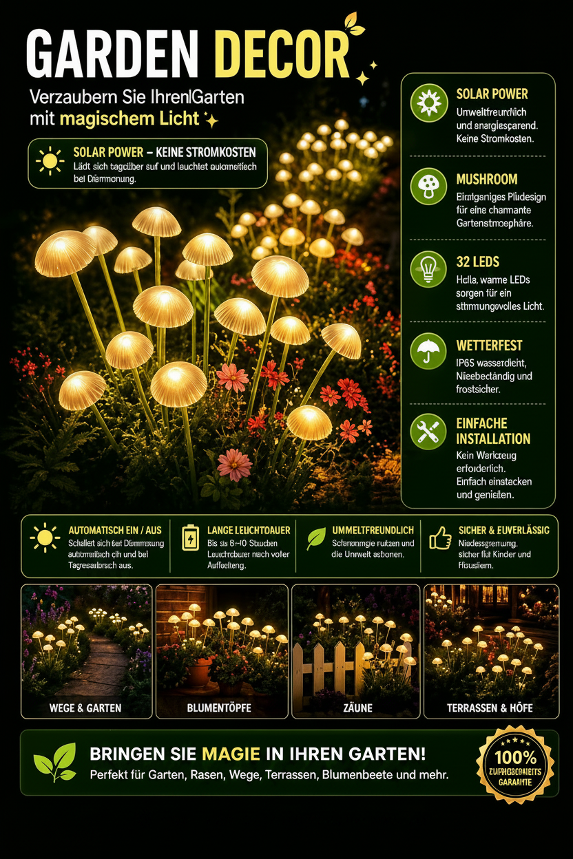 Solar Pilzlampe – LED Gartenleuchte für Rasen & Terrasse
