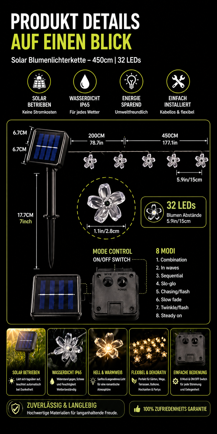 Solar Lichterkette Blumen – LED Fairy Lights für Garten & Deko
