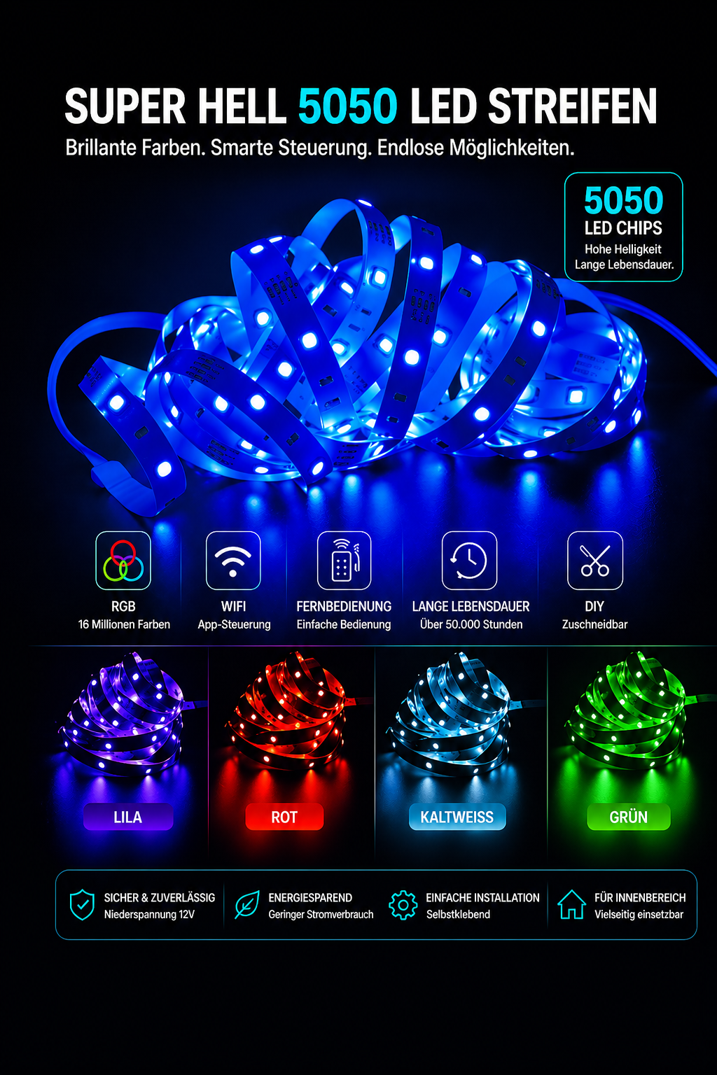 LED Lichtstreifen RGB – Smart Beleuchtung für Zimmer & Fernseher