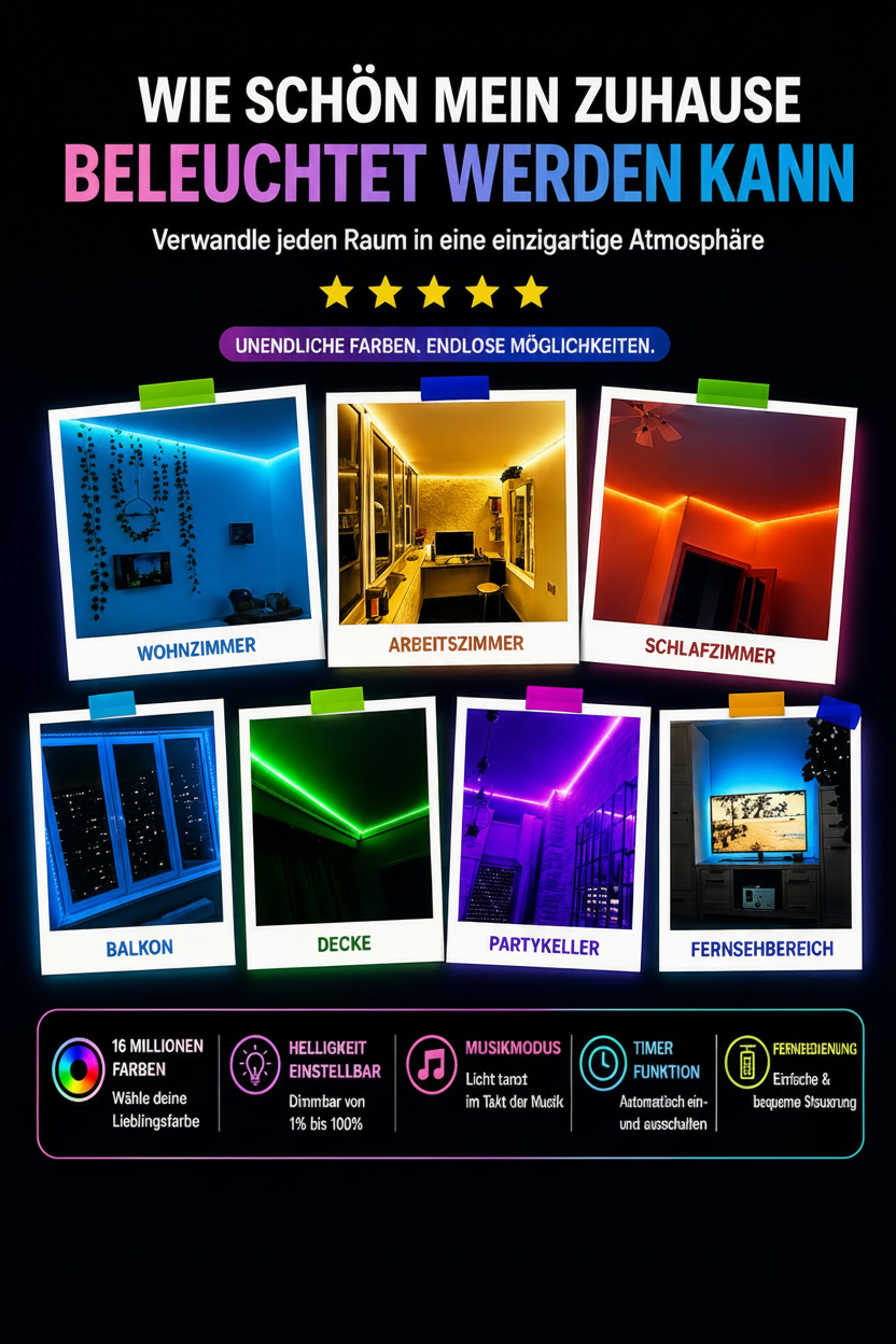 LED Lichtstreifen RGB – Smart Beleuchtung für Zimmer & Fernseher