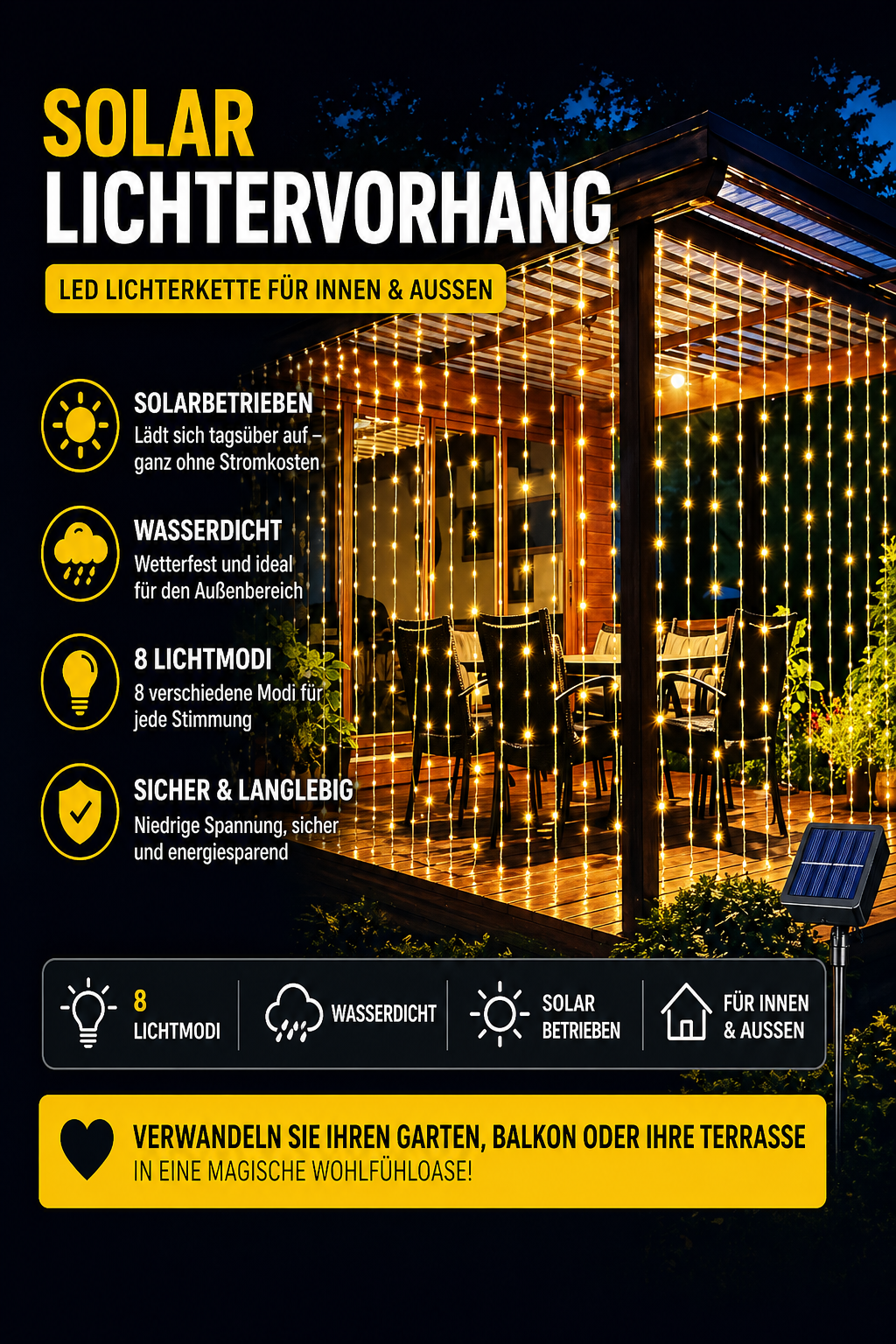 Solar Lichterkette Outdoor – wasserfest für Garten & Terrasse