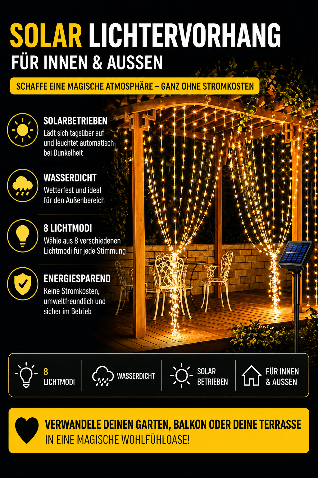Solar Lichterkette Outdoor – wasserfest für Garten & Terrasse