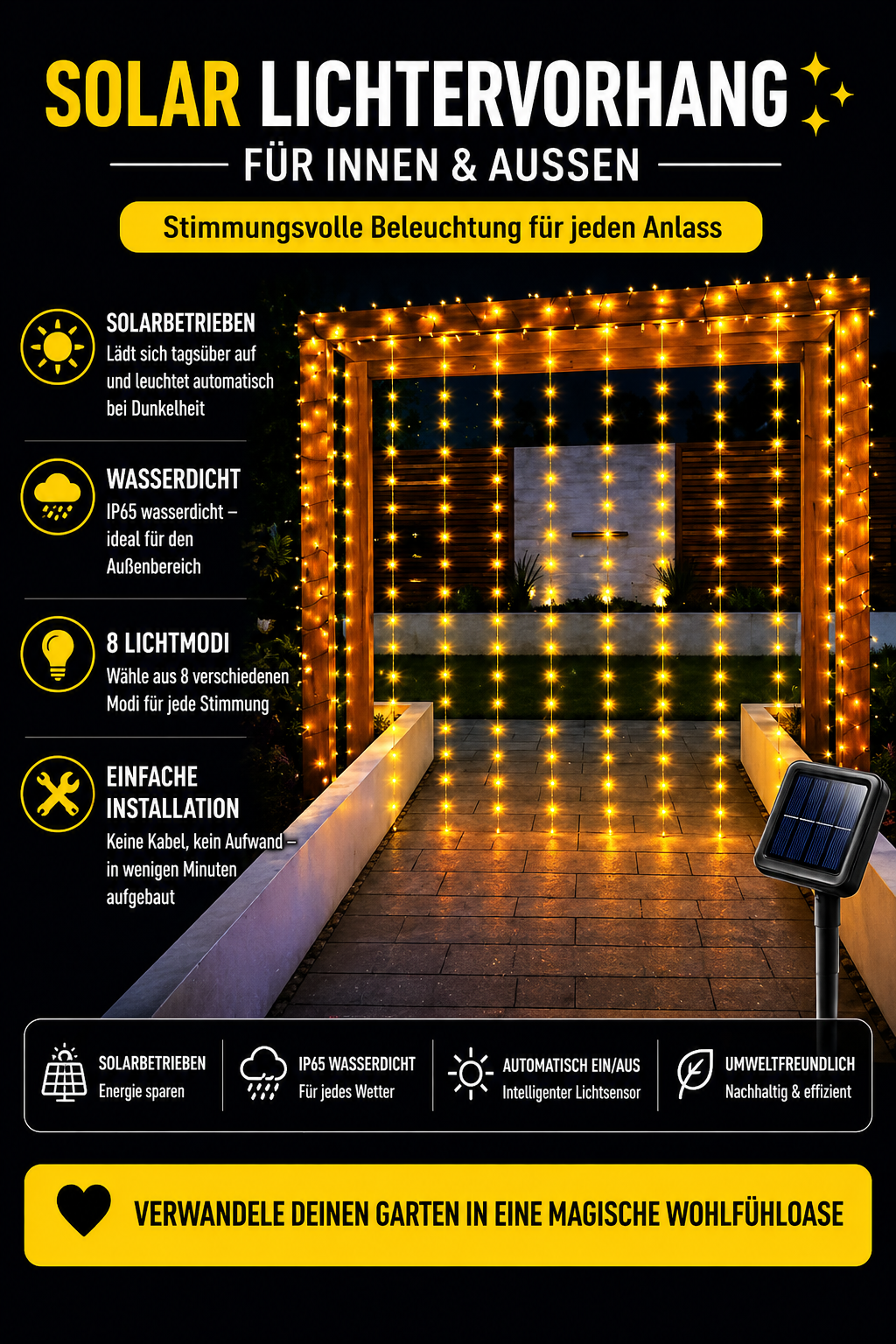 Solar Lichterkette Outdoor – wasserfest für Garten & Terrasse