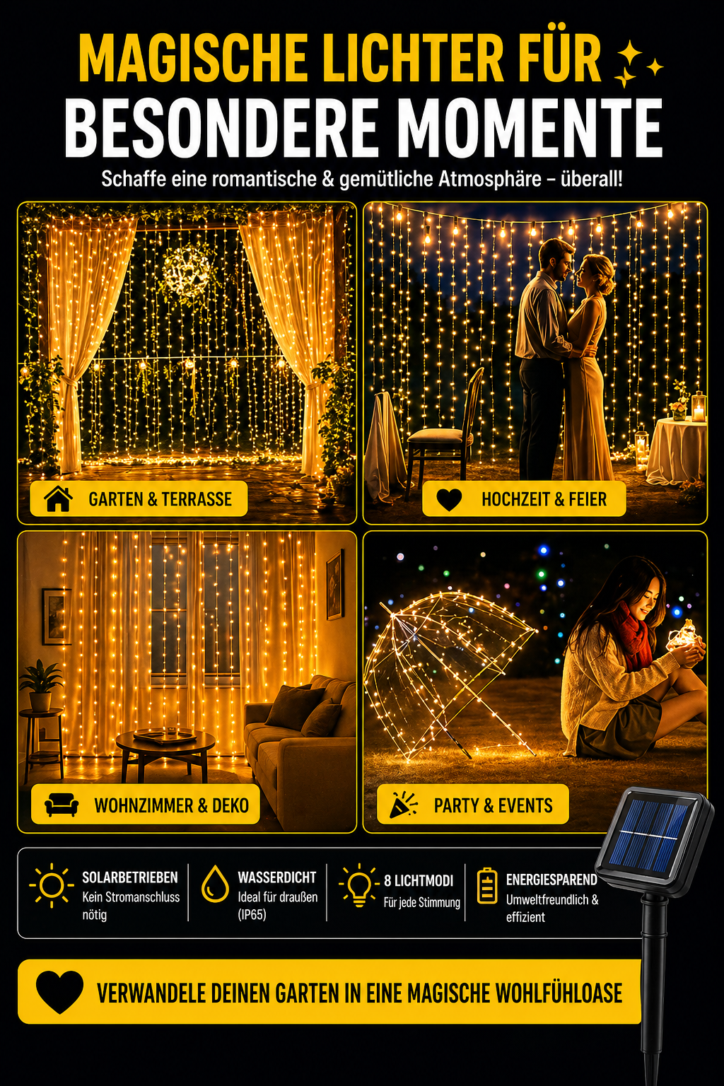 Solar Lichterkette Outdoor – wasserfest für Garten & Terrasse