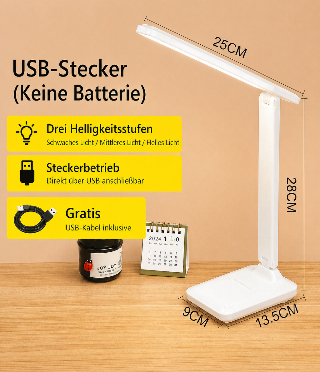 LED Tischlampe USB – dimmbar für Schreibtisch & Nachttisch