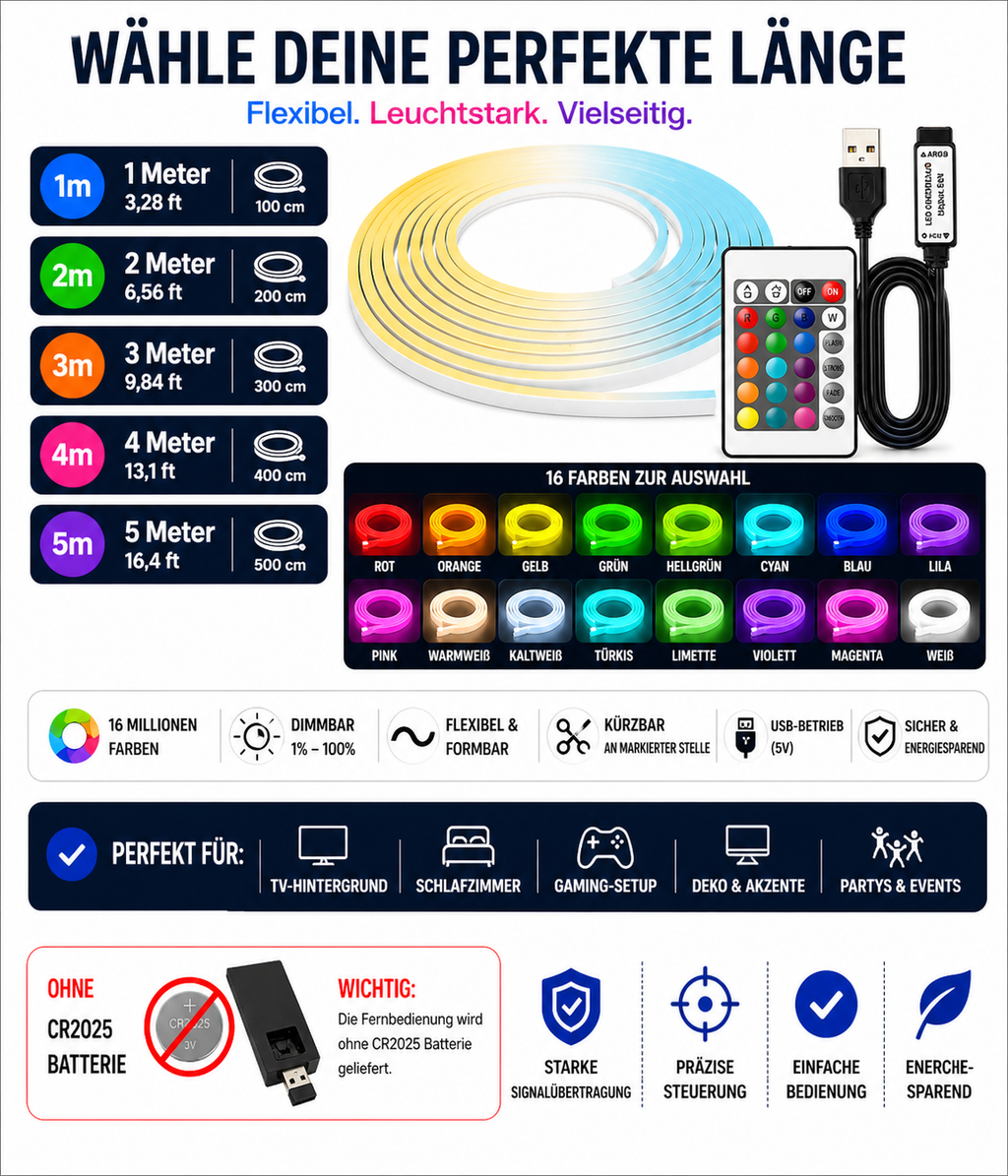 LED Neon-Lichtstreifen RGB – Farbwechsel Zimmer Deko