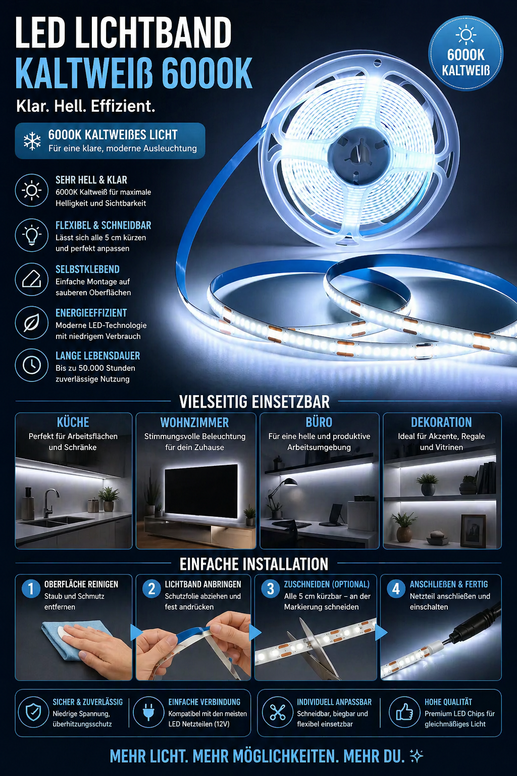 LED COB Lichtstreifen – Touch Dimmer & USB-betrieben